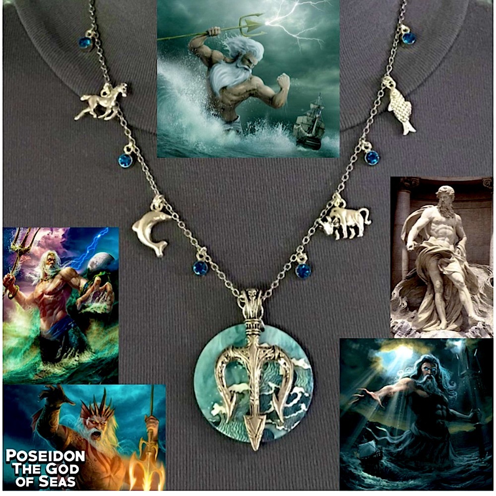 “Poseidon: God of the Seas" Neptune Greek Roman Mythology Handmade Necklace Fish